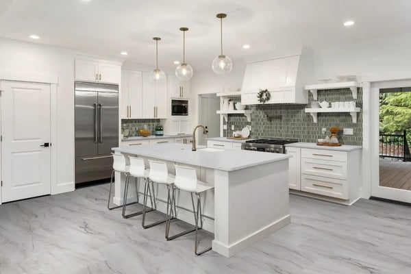 Trecento Quarzo Taj Marble Look Lvt Tiles 12x24 in a finished room
