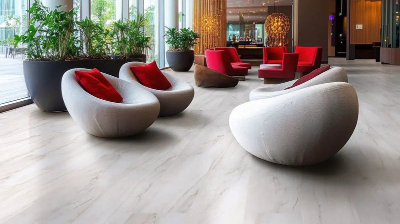 Trecento Quarzo Taj Semi Gloss T Molding Marble Look Lvt Moldings 1.77x0.28 in a finished room