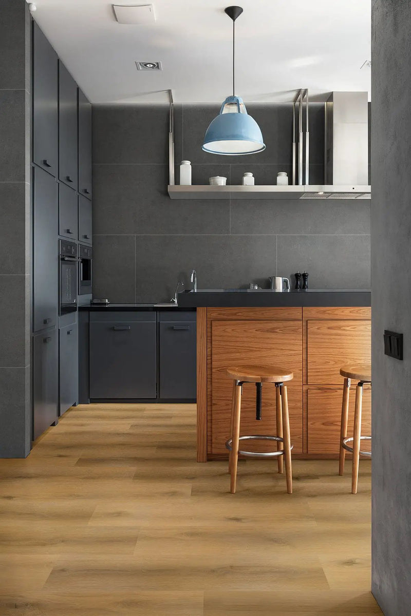 Laurel Scandi Semi Gloss Quarter Round Wood Look Lvt Moldings 0.64x0.75 in a finished room