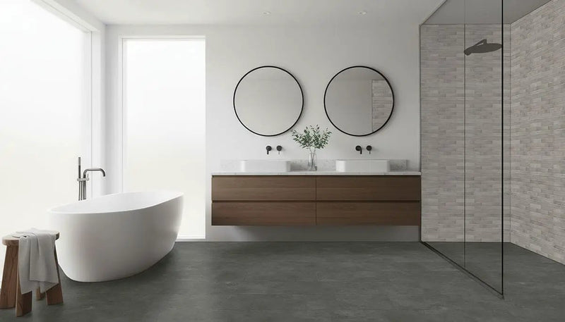 Trecento Stormbound Semi Gloss Flush Stair Nose Stone Look Lvt Moldings 2.75x0.75 in a finished room