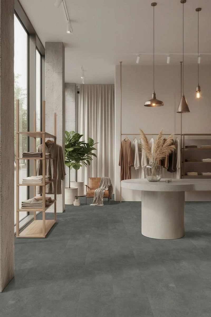 Trecento Stormbound Stone Look Lvt Tiles 12x24 in a finished room