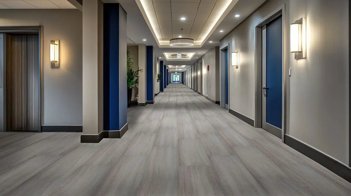 Trecento White Ocean Semi Gloss Flush Stair Nose Lvt Moldings 2.75x0.75 in a finished room