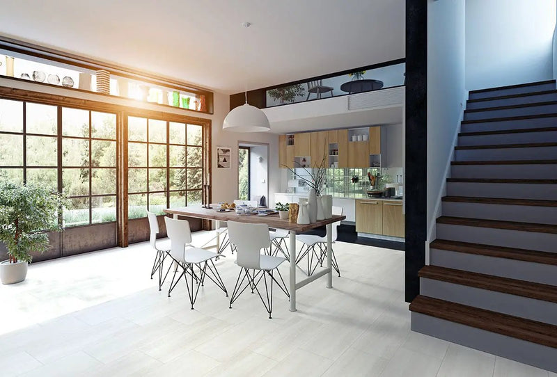 Trecento White Ocean Semi Gloss End Cap Lvt Moldings 1.5x0.25 in a finished room