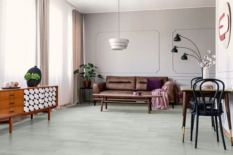 Trecento White Ocean Lvt Tiles 12x24 in a finished room