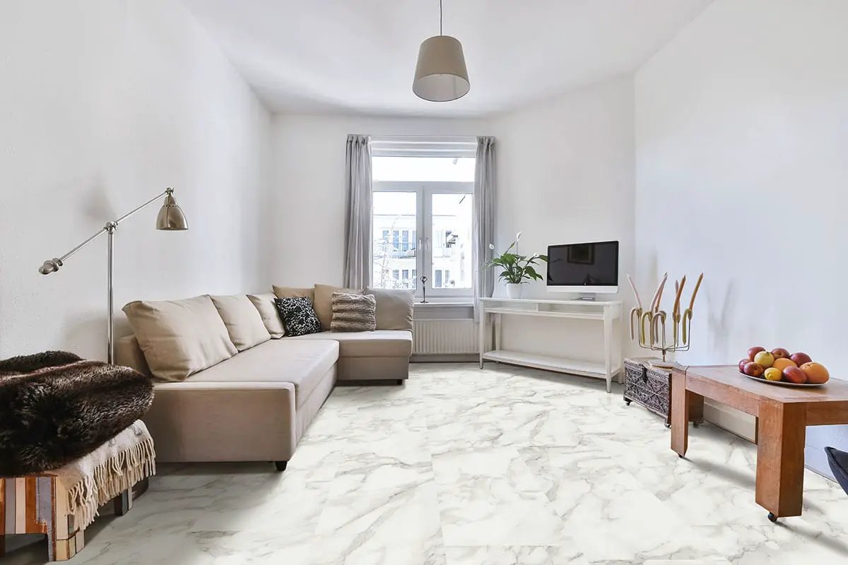 Xl Trecento Calacatta Venosa Gold Marble Look Lvt Tiles 18x36 in a finished room