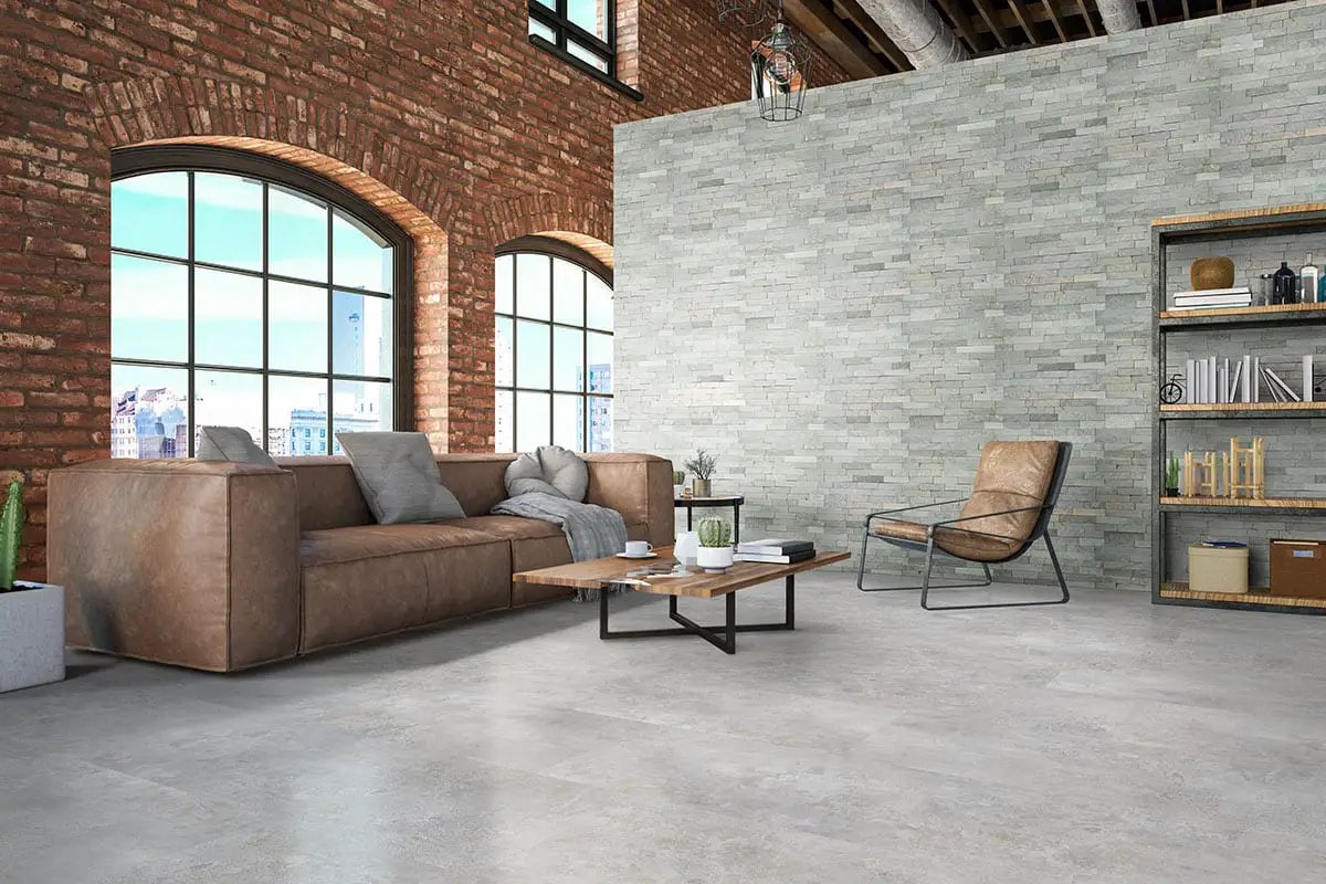 Xl Trecento Mountains Gray Stone Look Lvt Tiles 18x36 in a finished room