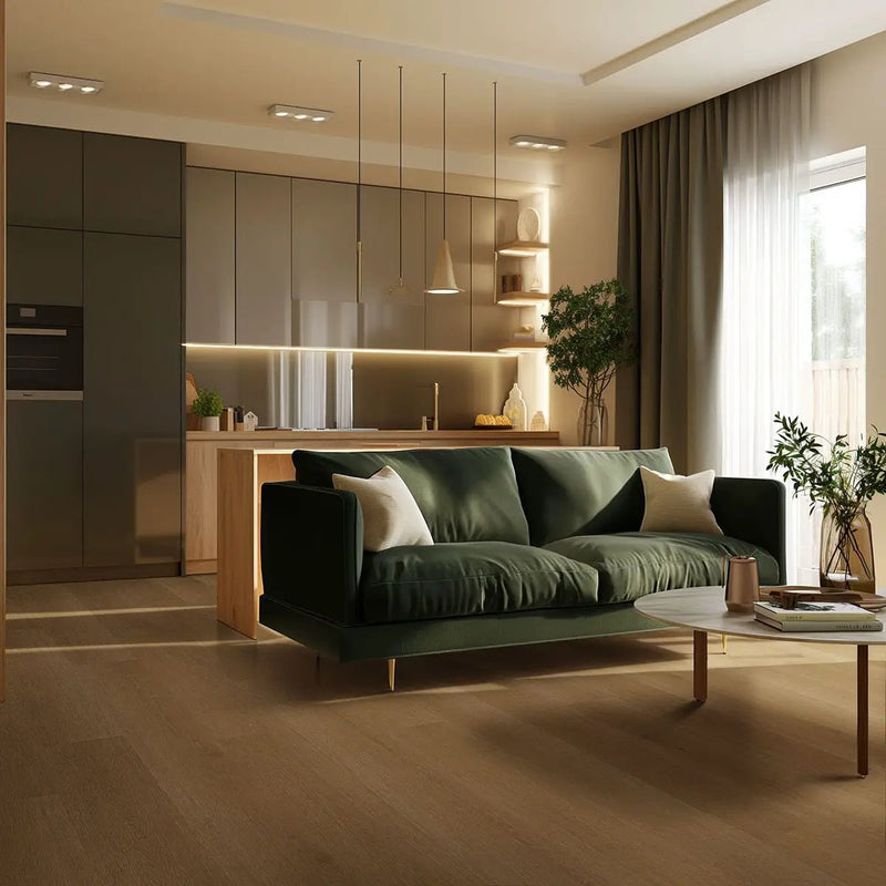 Xl Studio Taos Semi Gloss Flush Stair Nose Wood Look Lvt Moldings 2.75x0.75 in a finished room