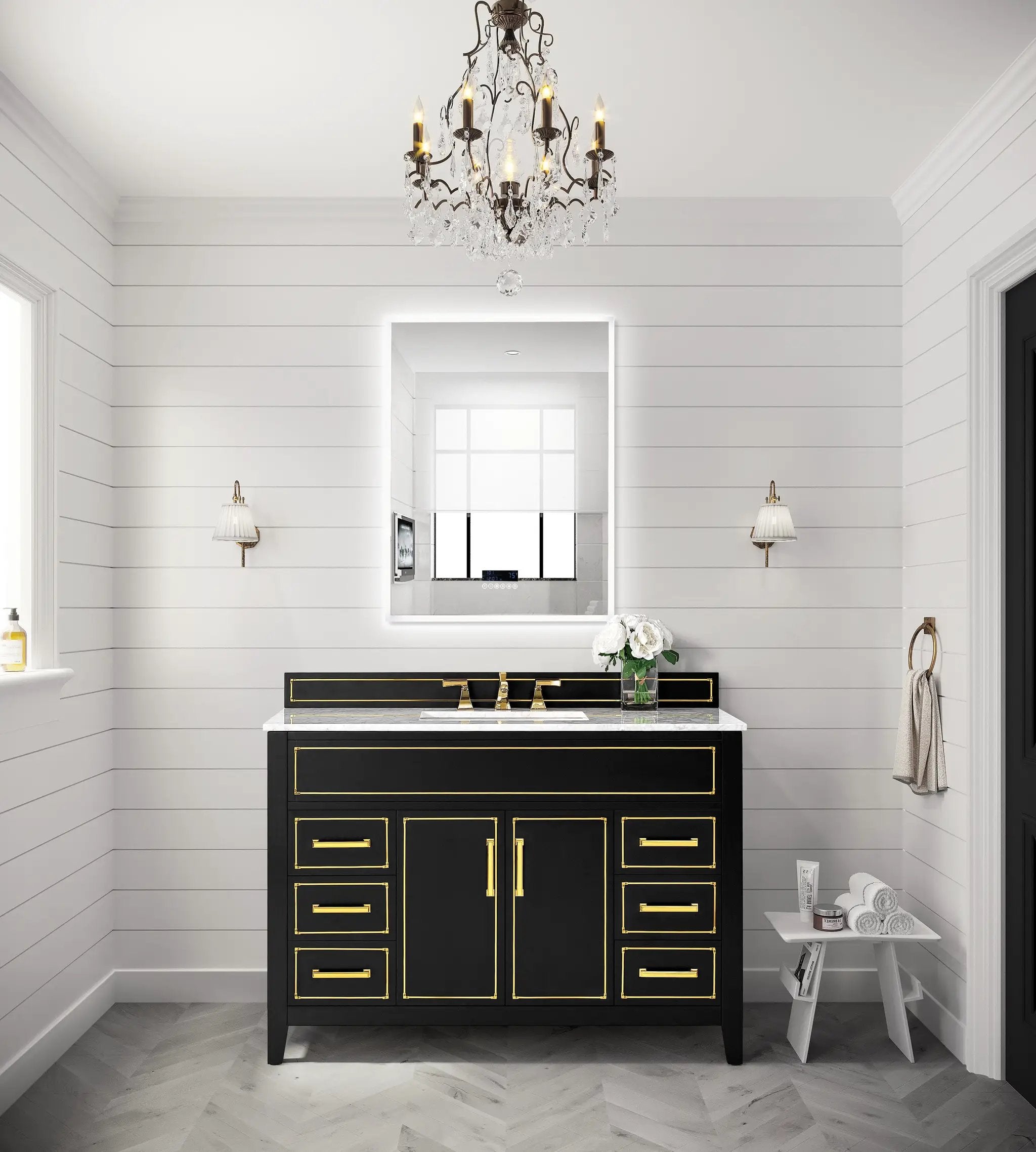 Frysta LED Frameless Rectangular Mirror Lighted Bathroom Vanity with Dimmer and Defogger by Ancerre Designs