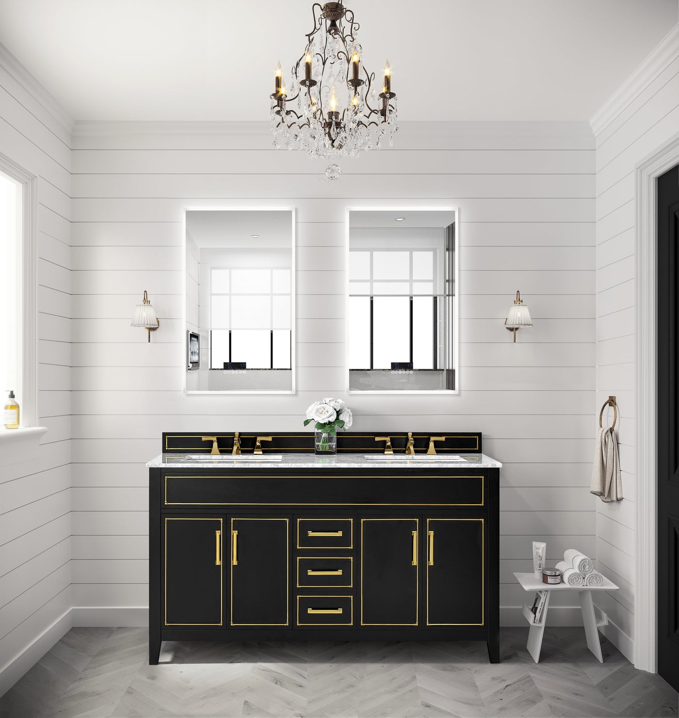 Frysta LED Frameless Rectangular Mirror Lighted Bathroom Vanity with Dimmer and Defogger by Ancerre Designs