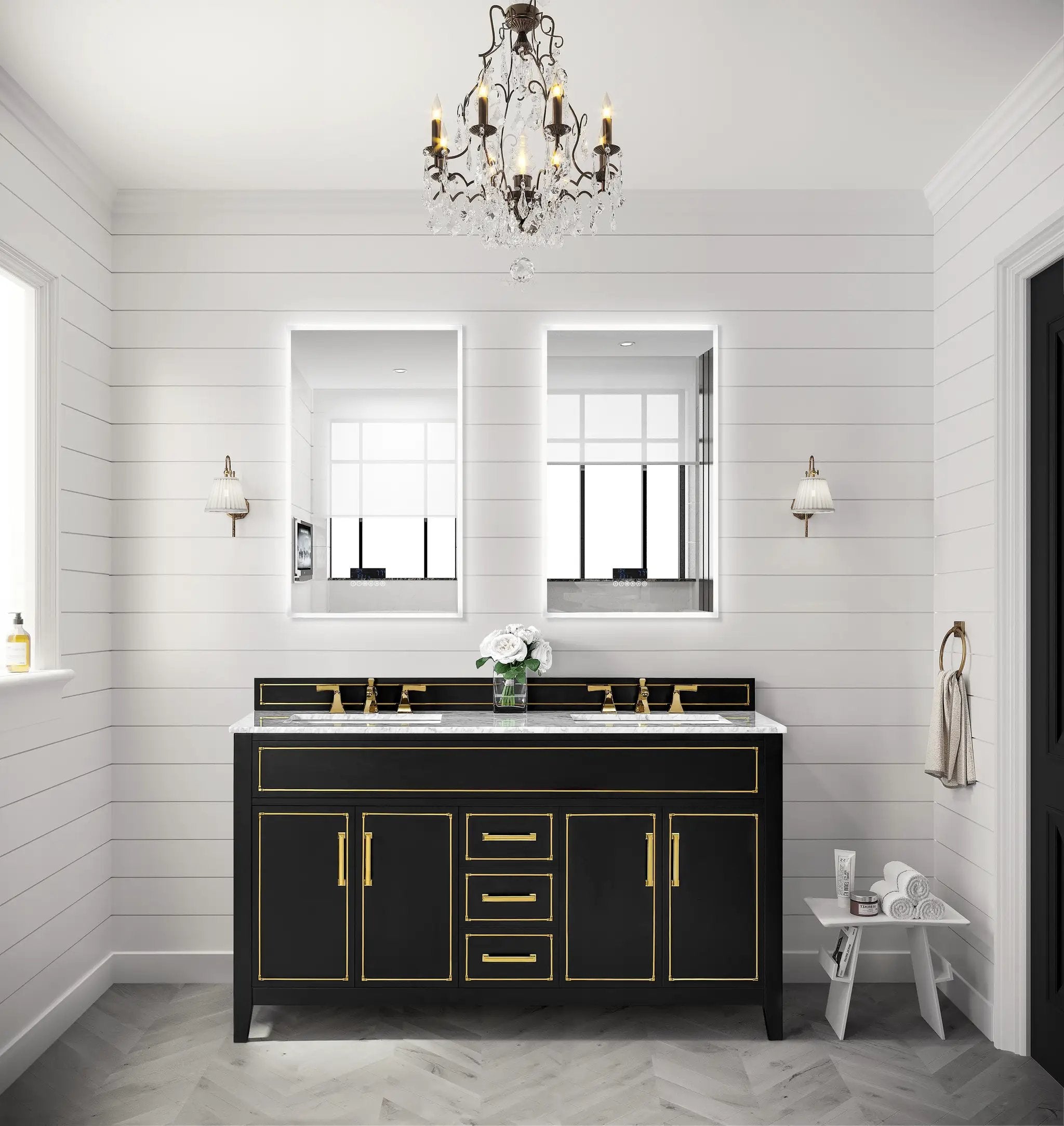 Frysta LED Frameless Rectangular Mirror Lighted Bathroom Vanity with Dimmer and Defogger by Ancerre Designs