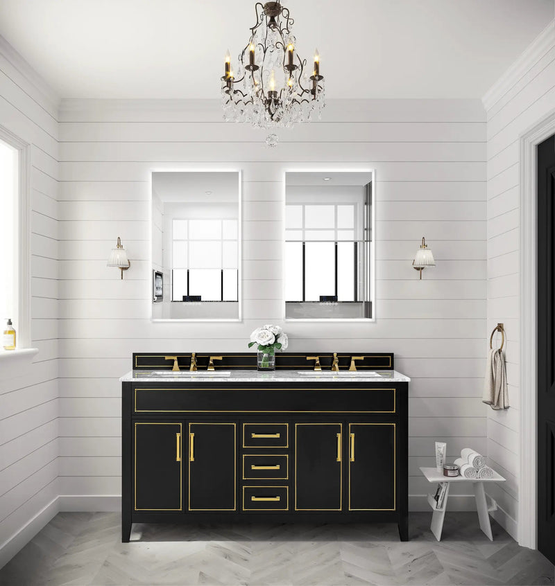 Frysta LED Frameless Rectangular Mirror Lighted Bathroom Vanity with Dimmer and Defogger by Ancerre Designs