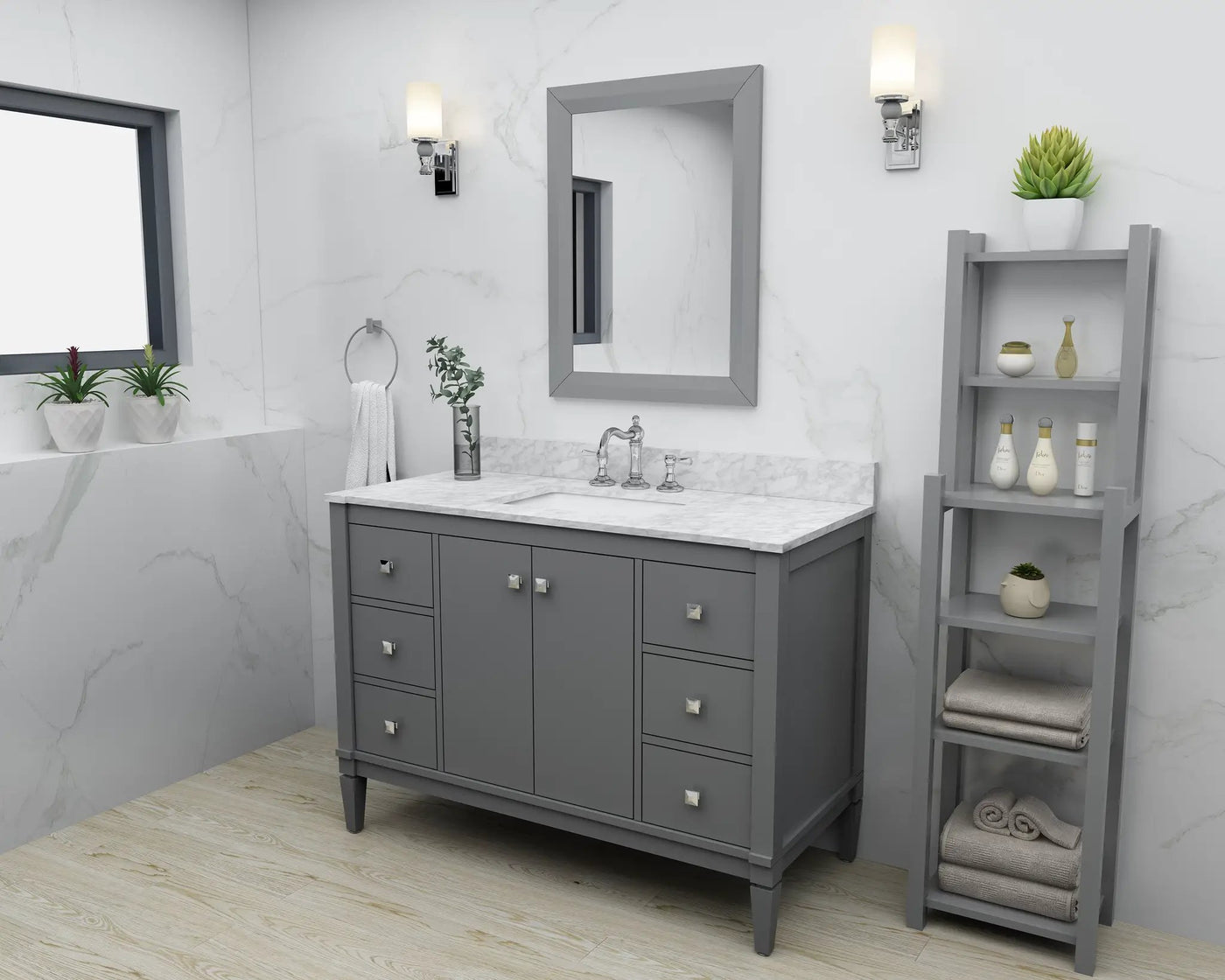 Kayleigh Bathroom Vanity with Sink and Carrara White Marble Top Cabinet Set by Ancerre Designs