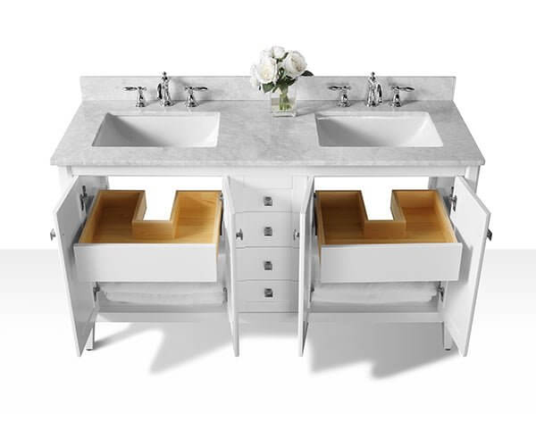 Shelton Bathroom Vanity with Sink and Carrara White Marble Top Cabinet Set by Ancerre Designs