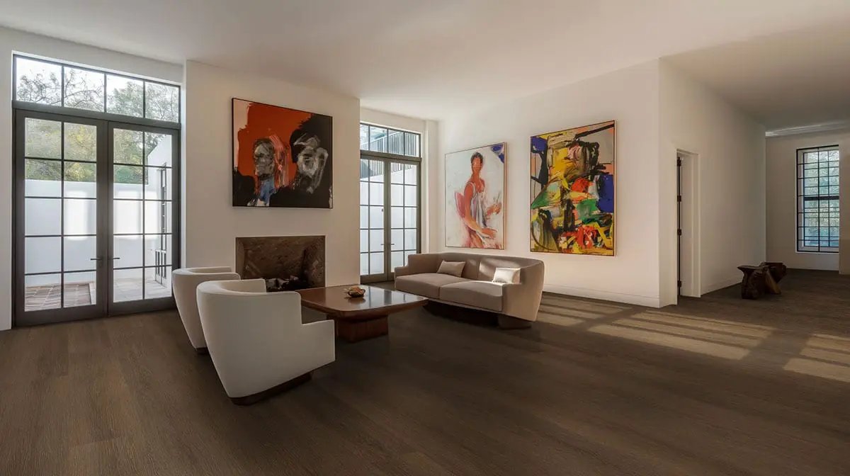 Xl Studio Adlar Semi Gloss Quarter Round Wood Look Lvt Moldings 0.64x0.75 in a finished room