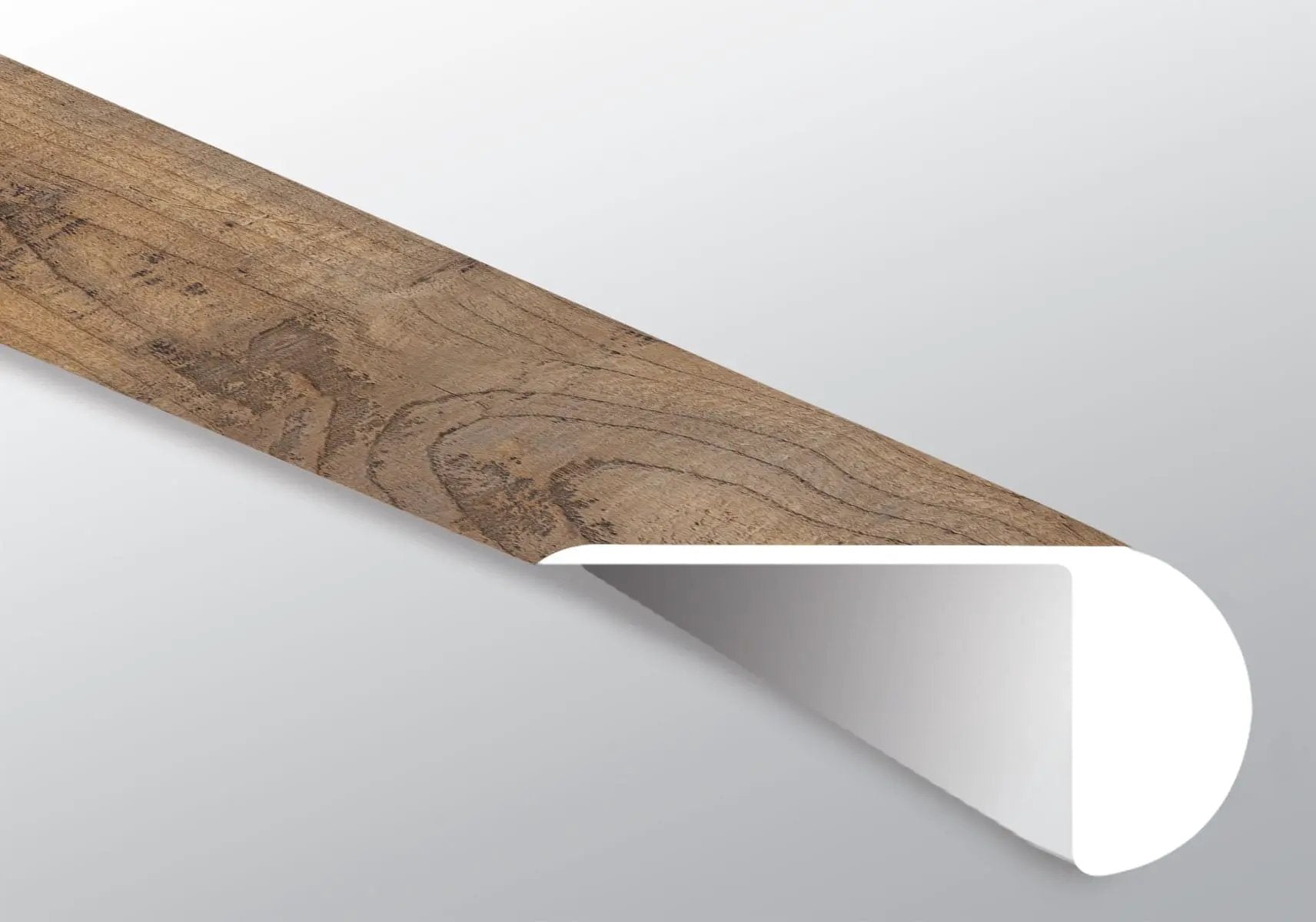 Glenridge Aged Hickory Semi Gloss Overlap Stair Nose Wood Look Lvt Moldings 2.23x1.03 close up
