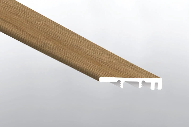 Cyrus 2.0 Amber Forrester Semi Gloss End Cap Wood Look Lvt Moldings 1.5x0.25 close up
