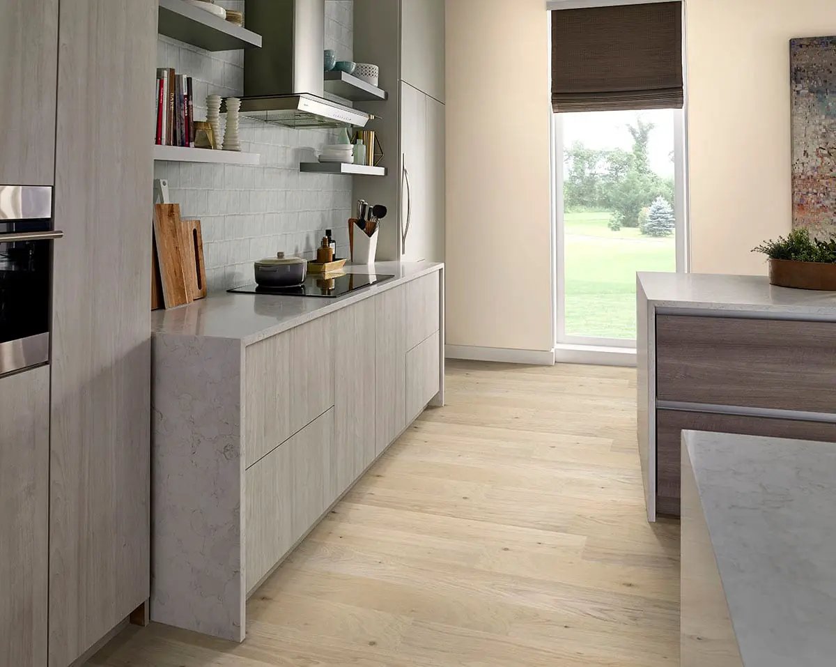 Woodhills Bali Buff Oak Wood Semi Gloss End Cap Look Moldings 1.5x0.52 in a finished room