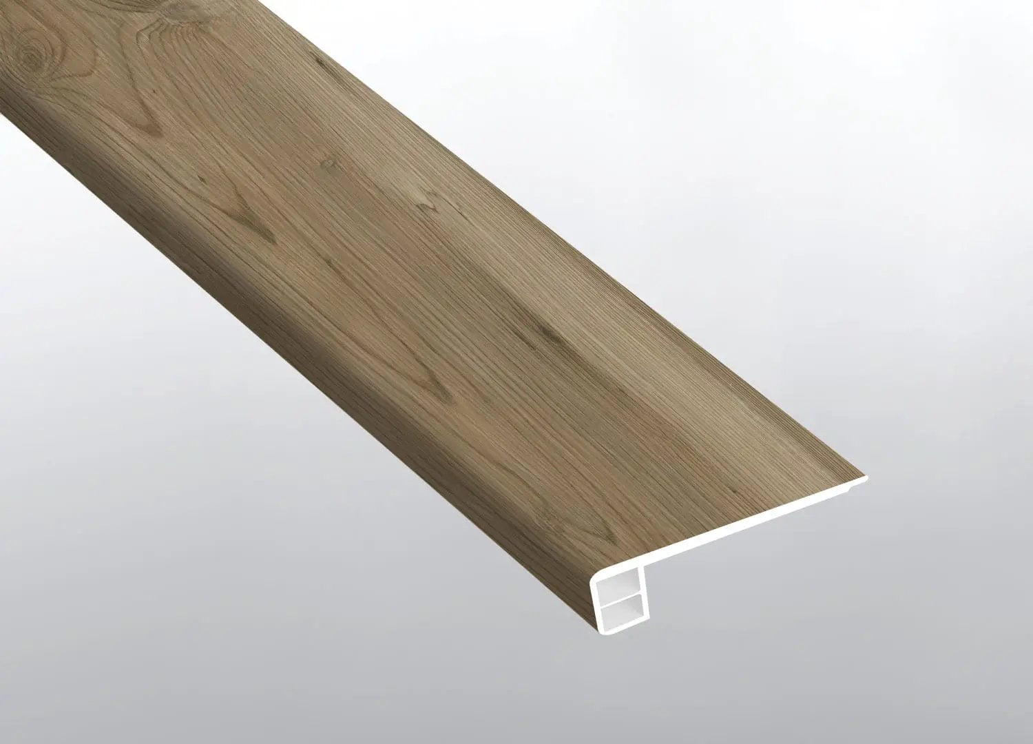 Cyrus 2.0 Brookings Semi Gloss Flush Stair Nose End Cap Wood Look Lvt Moldings 2.75x0.75 close up
