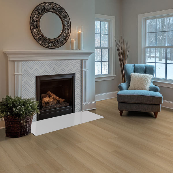 Laurel Cabana Semi Gloss Quarter Round Wood Look Lvt Moldings 0.64x0.75 in a finished room