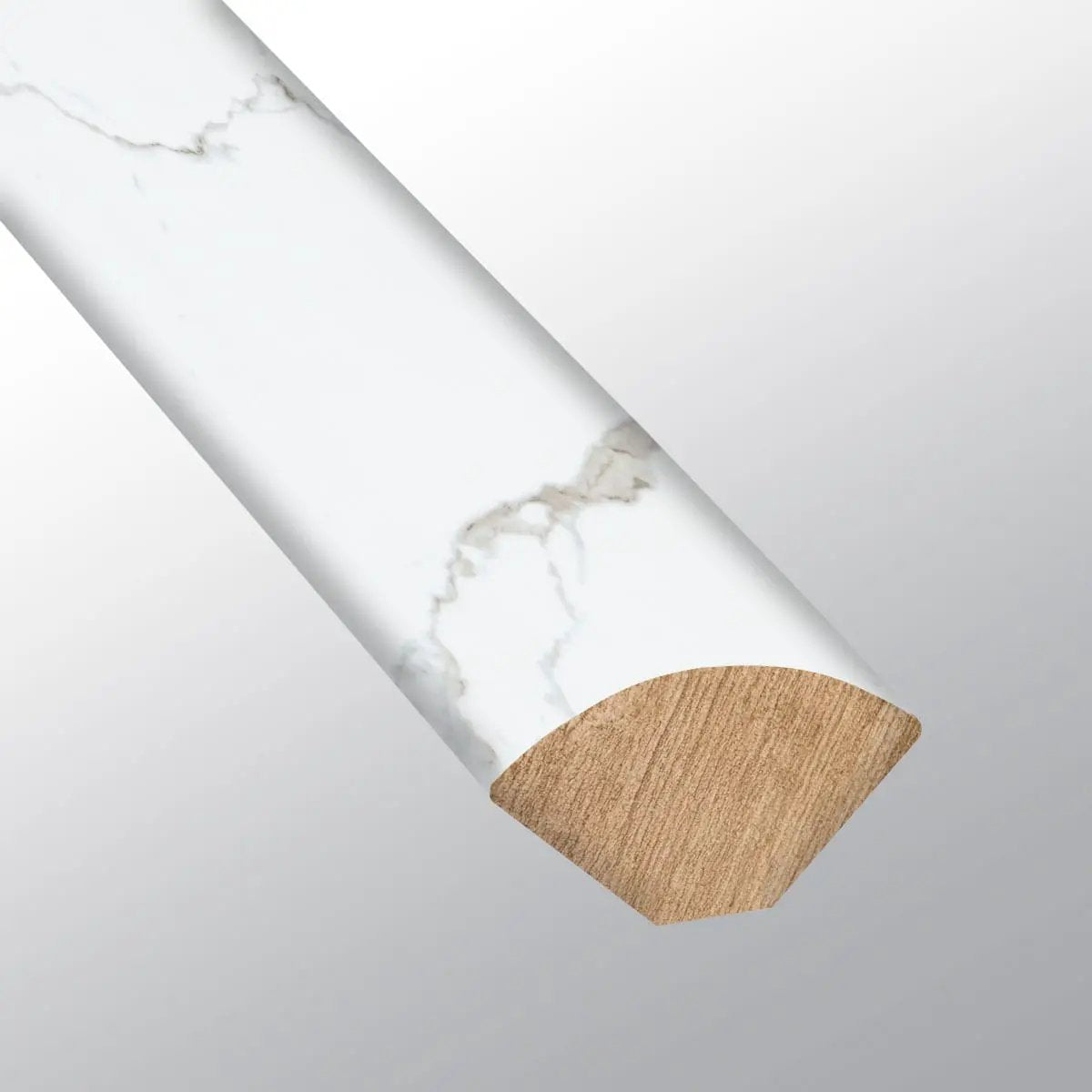 Trecento Calacatta Serra Semi Gloss Quarter Round Marble Look Lvt Moldings 0.64x0.75 close up