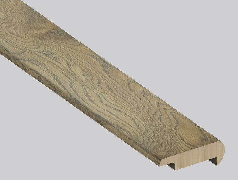 Woodhills Chestnut Heights Oak Wood Semi Gloss Overlap Stair Nose Look Moldings 2.23x1.03 close up