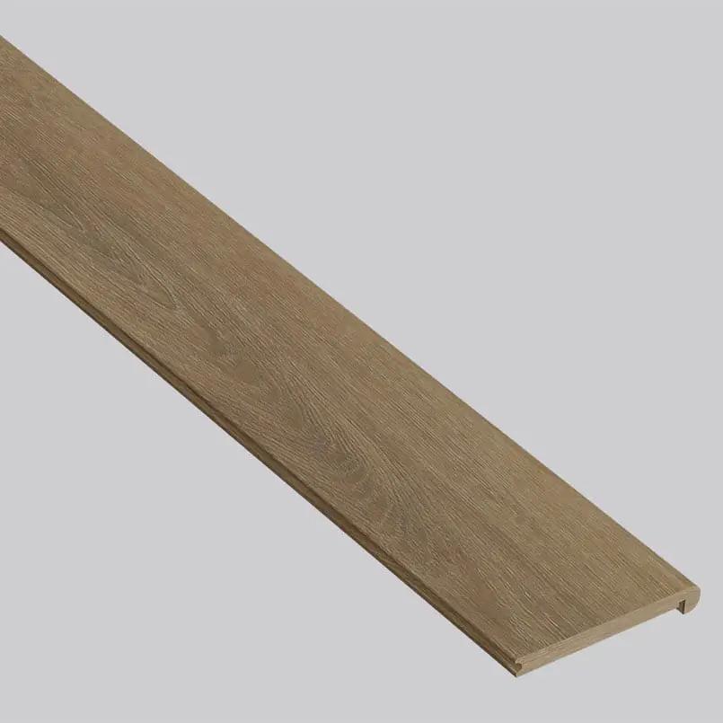 Smithcliffs Delray Semi Gloss Flush Stair Nose Wood Look Rigid Core Moldings 4.53x0.94 close up
