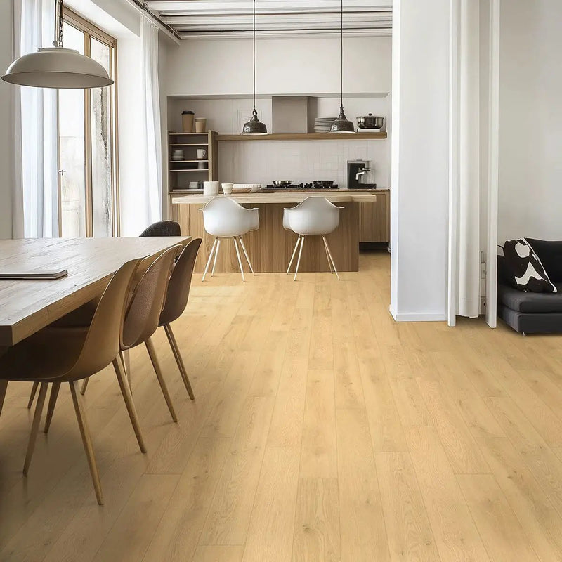 Smithcliffs Doverville Semi Gloss End Cap Wood Look Rigid Core Moldings in a finished room
