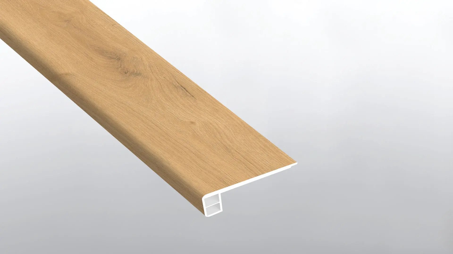 Wayne Parc Elwood Semi Gloss Flush Stair Nose End Cap Wood Look Lvt Moldings 2.75x0.75 close up