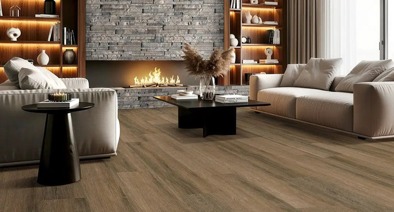 Laurel Hatboro Hills Semi Gloss Wood Look Lvt Moldings 12x1.25 1.25 inch in a finished room