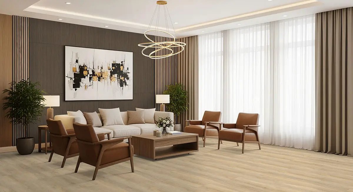 Laurel Honey Hollow Semi Gloss Wood Look Lvt Moldings 12x1.25 1.25 inch in a finished room