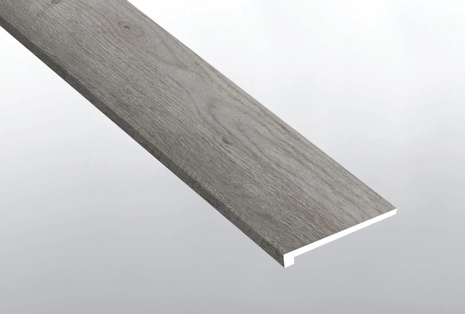 Glenridge Woodrift Gray Semi Gloss Wood Look Lvt Moldings 12x1.25 close up