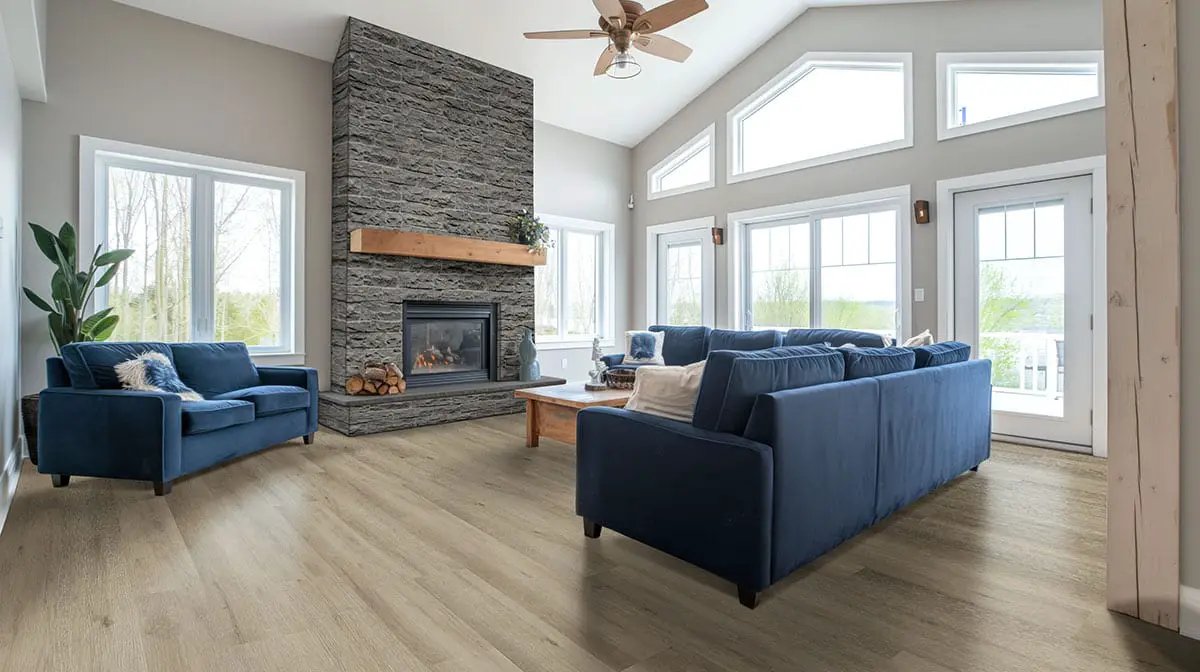 Xl Studio Lark Semi Gloss Quarter Round Wood Look Lvt Moldings 0.64x0.75 in a finished room