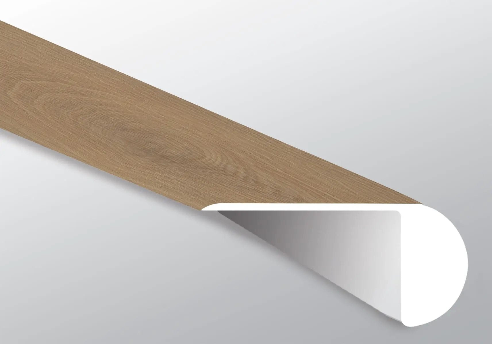 Laurel Larkin Semi Gloss Overlap Stair Nose Wood Look Lvt Moldings 2.23x1.03 close up