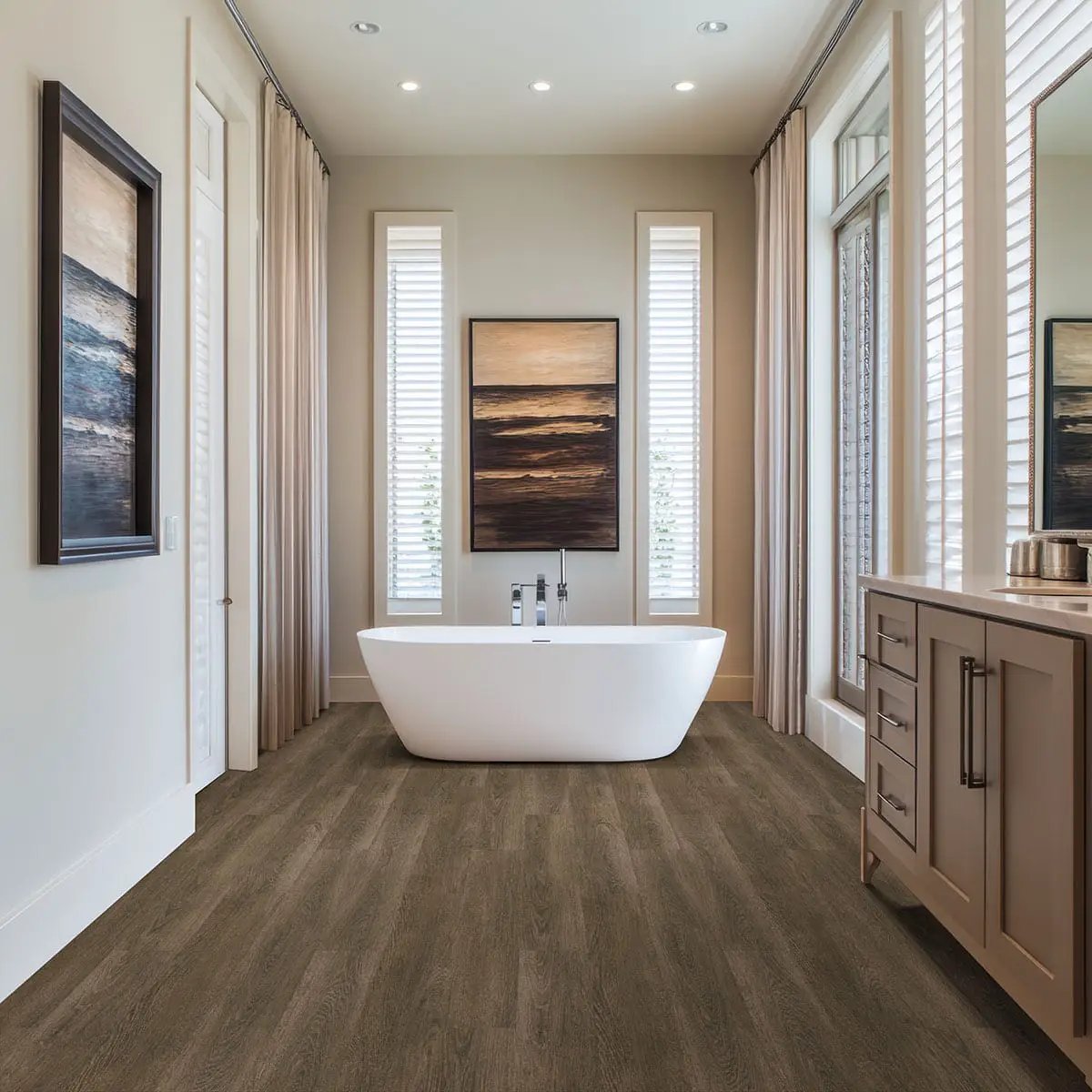 Acclima Louis Hill Semi Gloss Quarter Round Wood Look Lvt Moldings 0.64x0.75 in a finished room