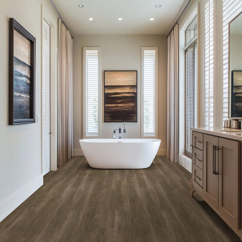 Acclima Louis Hill Semi Gloss Quarter Round Wood Look Lvt Moldings 0.64x0.75 in a finished room