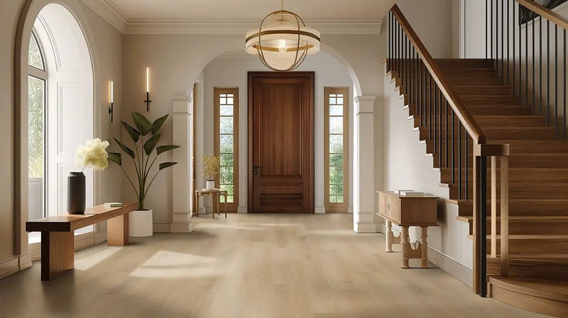 Xl Studio Quillian Semi Gloss Stair Riser Wood Look Lvt Moldings 1.77x0.345 in a finished room