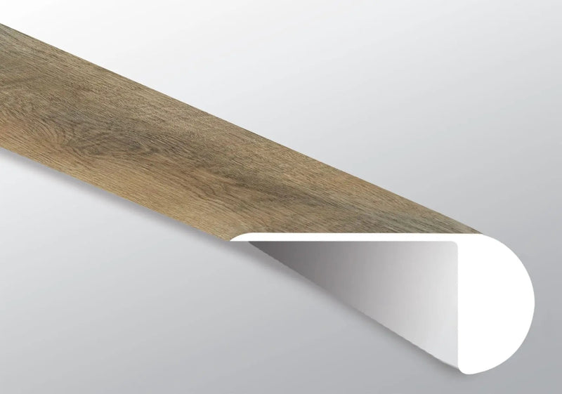 Glenridge Reclaimed Oak Semi Gloss Overlap Stair Nose Wood Look Lvt Moldings 2.23x1.03 close up