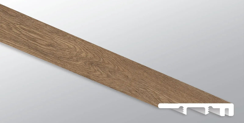 Glenridge Saddle Oak Semi Gloss End Cap Wood Look Lvt Moldings 1.5x0.25 close up