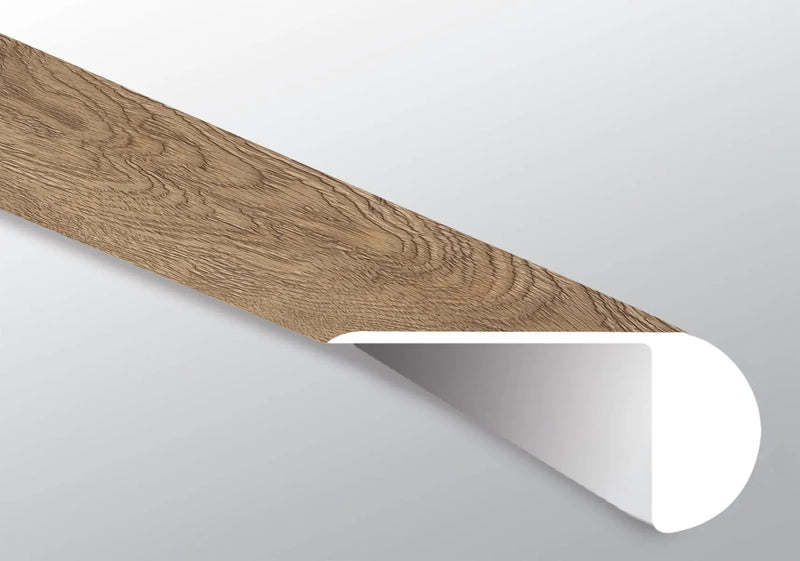 Glenridge Saddle Oak Semi Gloss Overlap Stair Nose Wood Look Lvt Moldings 2.23x1.03 close up