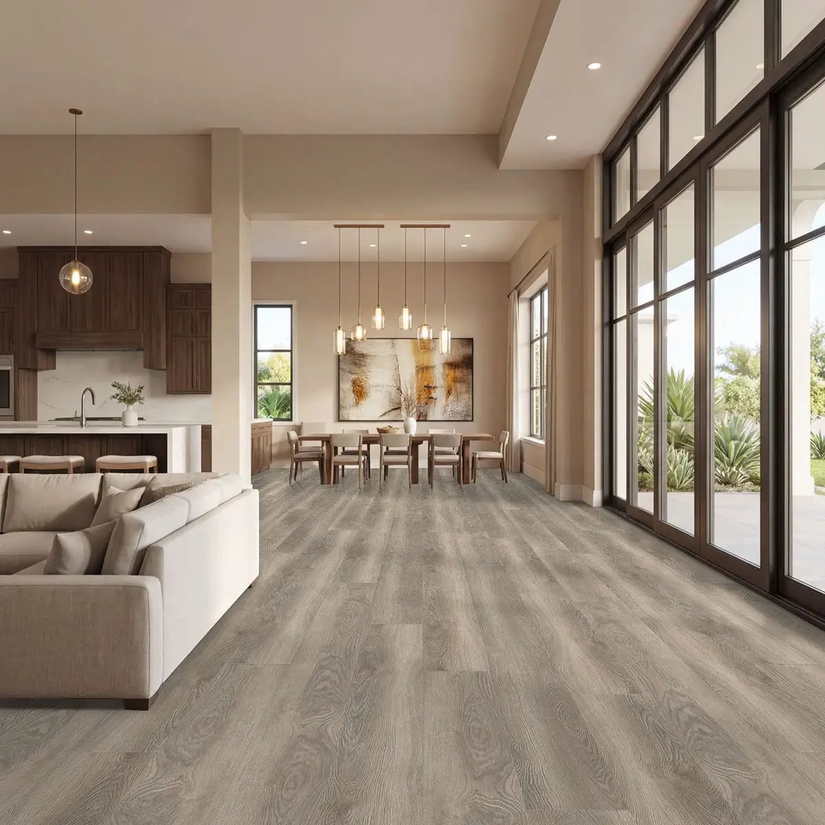 Shorecliffs Wixom Valley Semi Gloss T Molding Wood Look Rigid Core Moldings 1.77x0.28 in a finished room