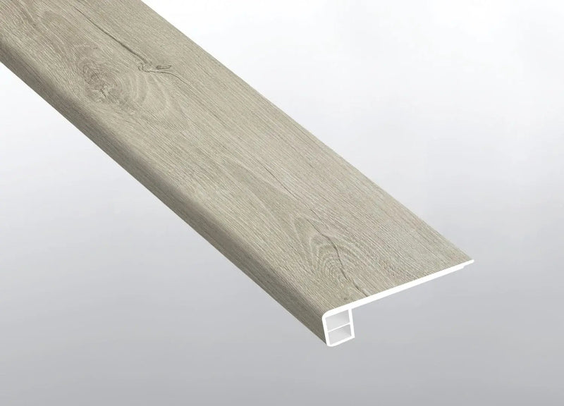Ashton York Gray Semi Gloss Flush Stair Nose End Cap Wood Look Lvt Moldings 2.75x0.75 close up