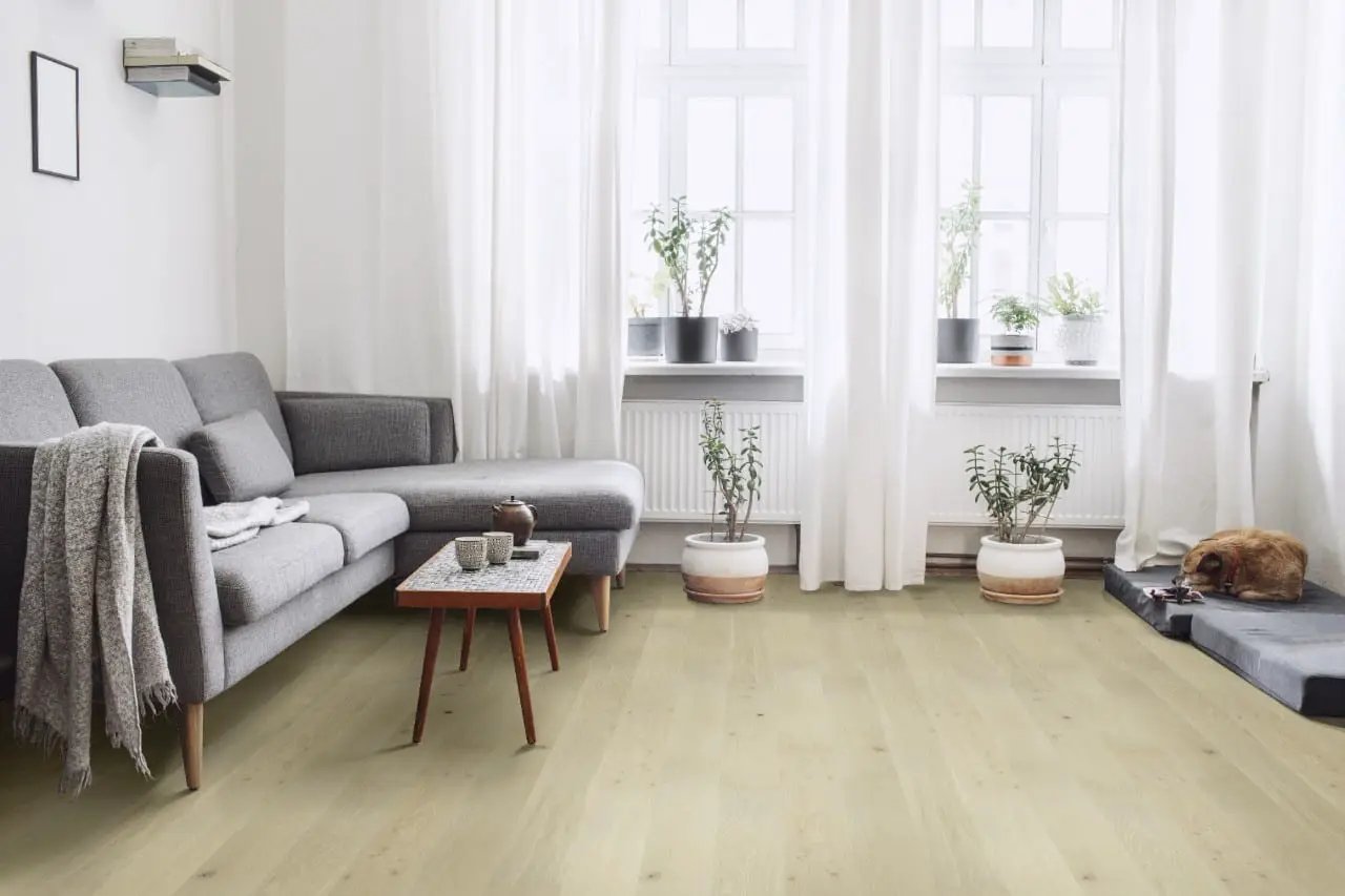 Woodhills Coral Ash Oak Wood Semi Gloss End Cap Look Moldings 1.5x0.52 in a finished room