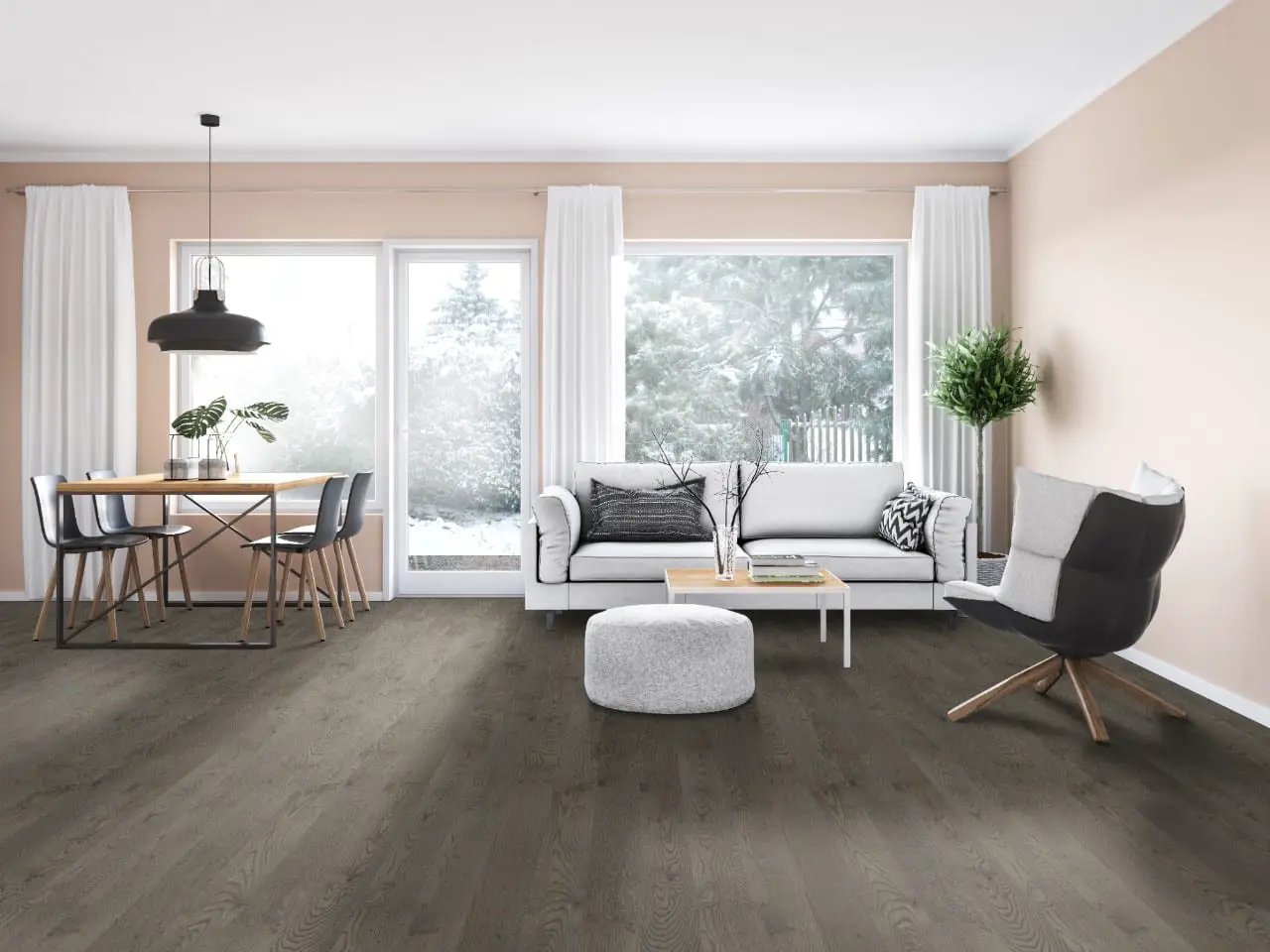 Woodhills Dorn Oak Wood Semi Gloss Look Moldings 12x1.25 in a finished room