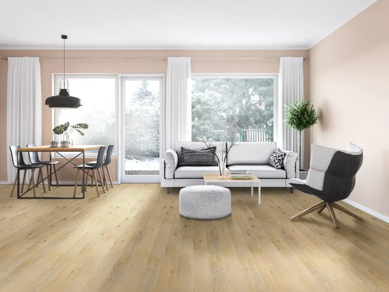 Woodhills Kings Buff Wood Matte Look Planks 6.5x48 in a finished room