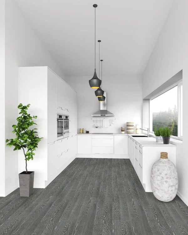 Woodhills Liora Oak Wood Semi Gloss Look Moldings 12x1.25 in a finished room