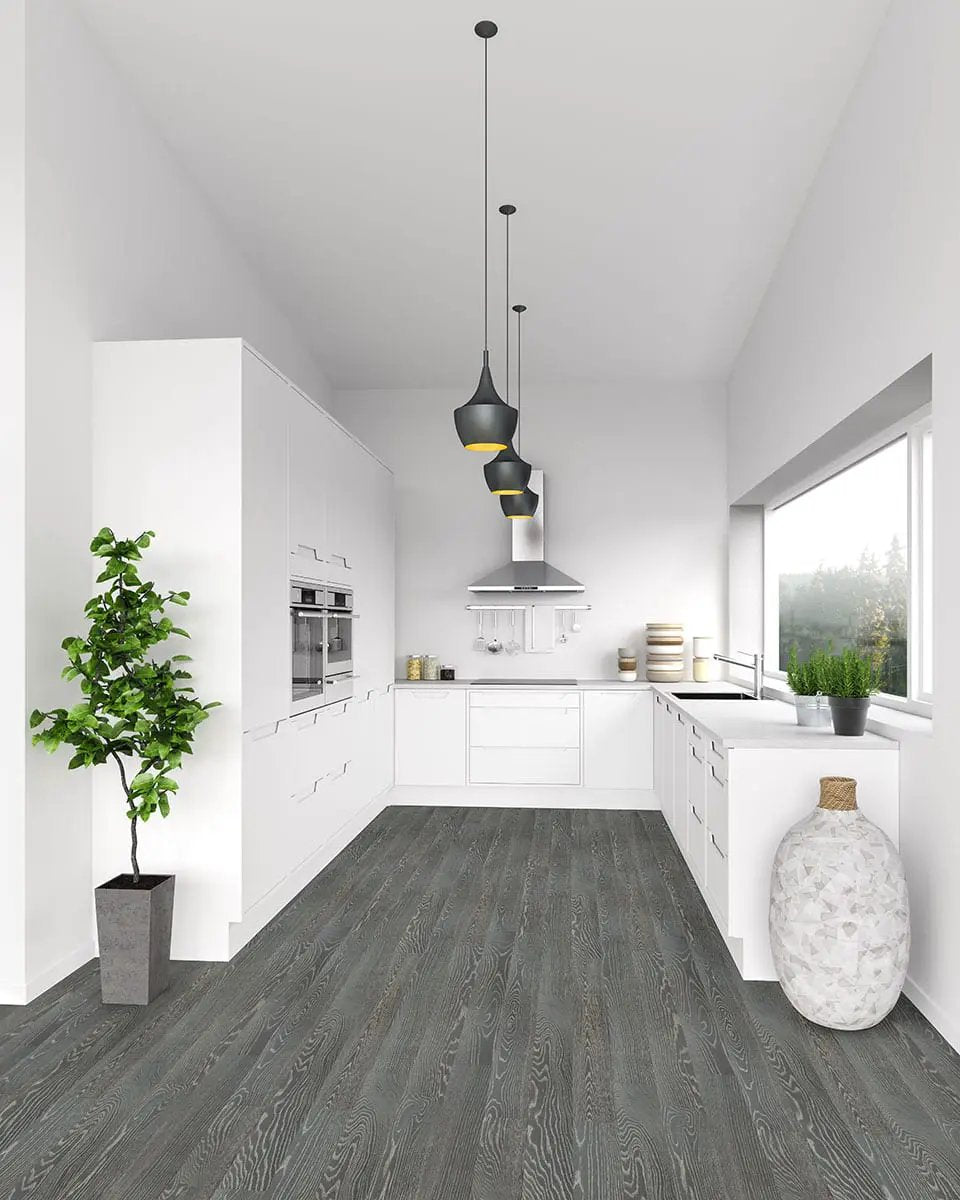 Woodhills Liora Oak Wood Semi Gloss Quarter Round Look Moldings 0.64x0.75 in a finished room