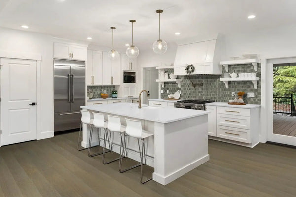 Woodhills Moorville Oak Wood Semi Gloss End Cap Look Moldings 1.5x0.52 in a finished room
