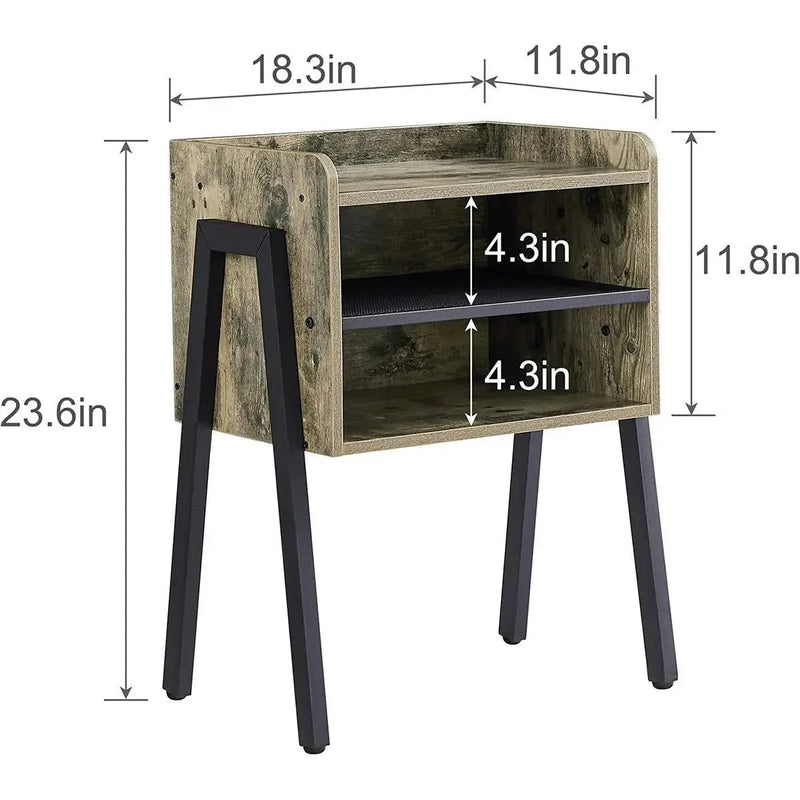 Set of 2 Modern Industrial Grey Wood Black Metal Side Table Nightstand End Table by HomePacific