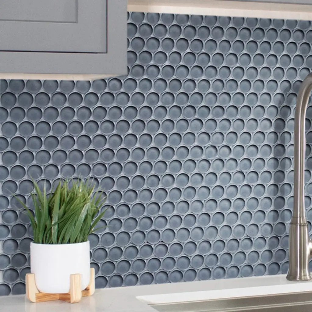 Coin Gray 12x12 Glossy Penny Round Glass Mosaic Tile (5 pack, 5 sq ft/case) by Apollo Tile