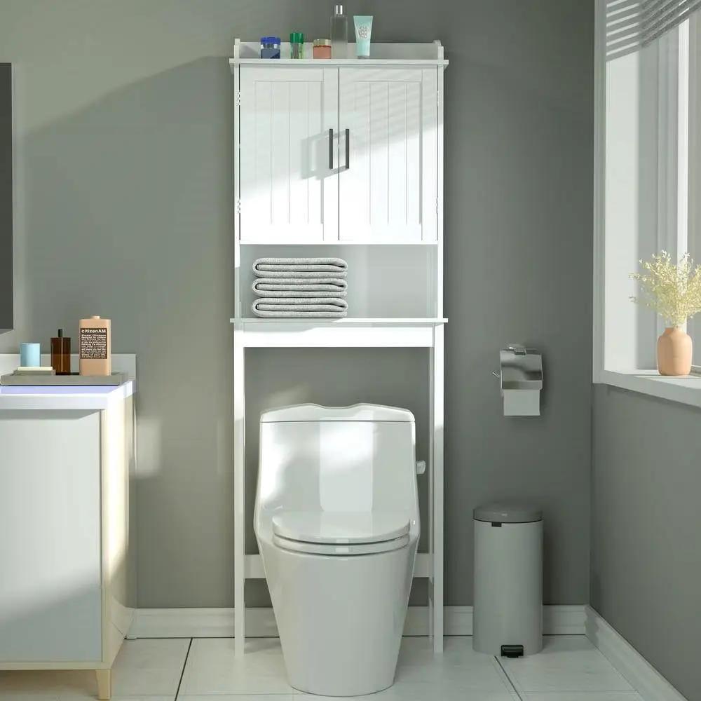 Over the Toilet Bathroom Storage Cabinet Shelving Unit in White Wood Finish by HomePacific